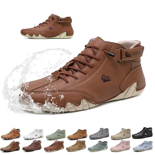 Image of Mens Italian Handmade Suede High Boots Outdoor Fashion Casual Waterproof Orthopedic Beck Shoes Comfortable Non-Slip Lightweight Breathable Orthopedic Boots for Hiking Walking(Red-brown-b,45 EU)
