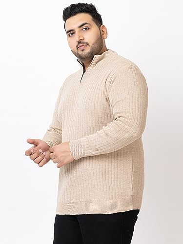 Image of Kvetoo Plus Size Men High Neck Zipper Full Sleeve Woolen Winter Sweater