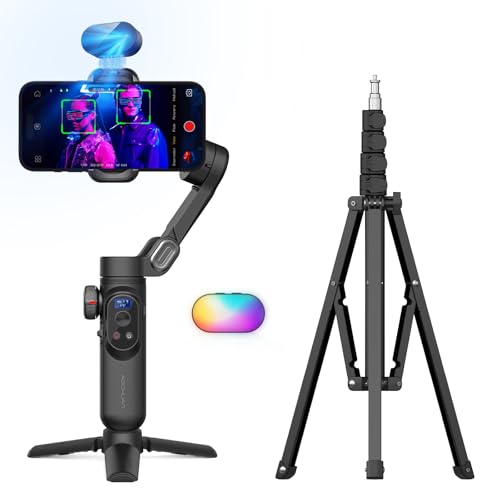 Image of AOCHUAN 3-Axis Gimbal Stabilizer for Smartphone Smart AI XPro Black & T20 Complete Tripod & P03 RGB Magnetic Fill Light