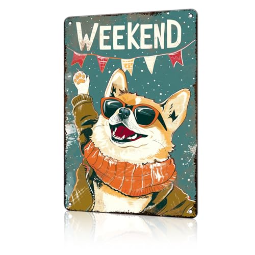 Funny Vintage Corgi Tin Sign 12x16 for Home & Garden