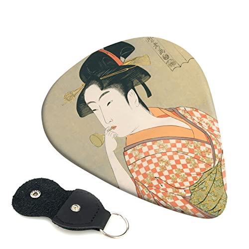 ギターピック 6枚セット 0.46mm 0.71mm 0.96mm エレキギター ベース用ピック ウクレレ ギター ABS素材 エレクトリック アコースティック 弦楽器 初心者 トライアングル ピック( 喜多川歌麿 「婦女人相十品・ポッピンを吹く女」 )