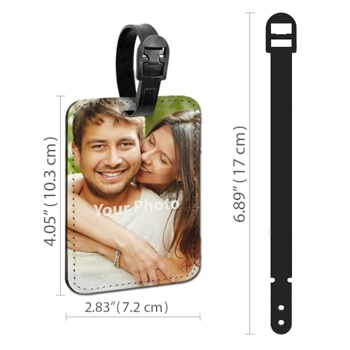 WIRESTER Set of 2 Personalized Custom Luggage Tags with Your Photo, PU Leather Name Tag Suitcase Tag Bag Tag Business ID Card Holder Travel ID Tag for Travel Suitcase Baggage Luggage3