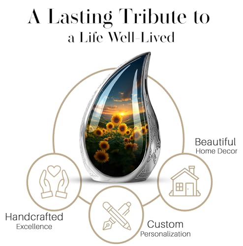 Image of Teardrop Sunflower Urns for Human Ashes - Cremation Urns for Adult Ashes Women - Sunset Sunflower Urn for Human Adult Male and Female - Funeral Urn Large for Handmade 10inch