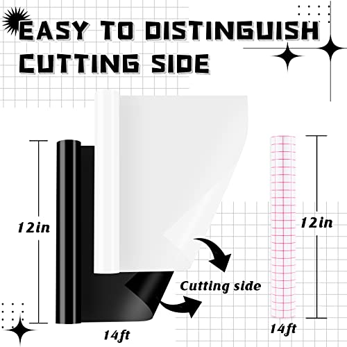 Image of HTVRONT Permanent Vinyl Roll with Transfer Tape, 12 inch x 14FT Black & White Adhesive Vinyl Compatible with Cricut Cutting Machine, Silhouette - 2 Rolls Easy to Weed & Transfer