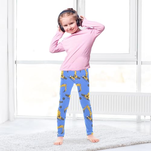 ALAZA Girls' Leggings Children's Yoga Pants Skinny Printed Dance Excavator Blue Comfortable 4T3