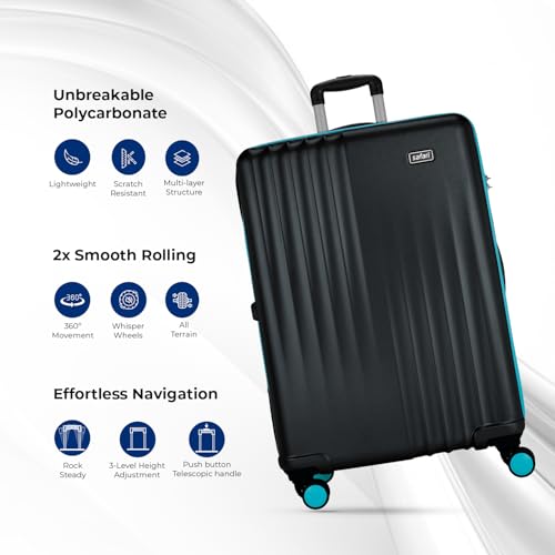 Image of Safari Citymiles 8 Wheels 69 Cm Medium Size Trolley Bag Hard Case Polycarbonate 360 Degree Wheeling Check in Luggage, Antitheft Zipper, Travel Bag, Suitcase for Travel, Trolley Bags for Travel, Black