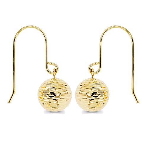 14K Gold Diamond Cut 8mm Ball Fish Hook Dangling Earrings For Women2