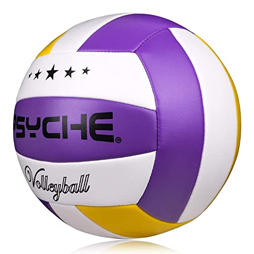 Ballon de Volley,Ballon de Beach-Volley Soft Touch pour Adultes et Enfants,pour Intérieur/Extérieur,Taille Officielle 5 (Size 5, Violet/Jaune/Blanc) Cover