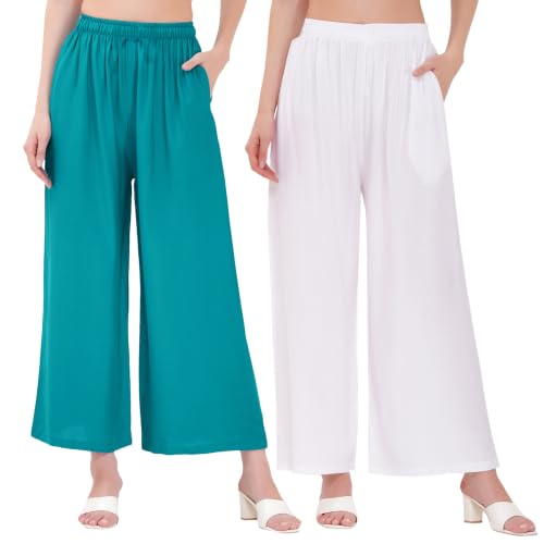Image of Buy That Trendz Palazzo Pants for Women Rayon Elasticated Regular Fit Flared Wide Leg M to 6XL Pack of 2
