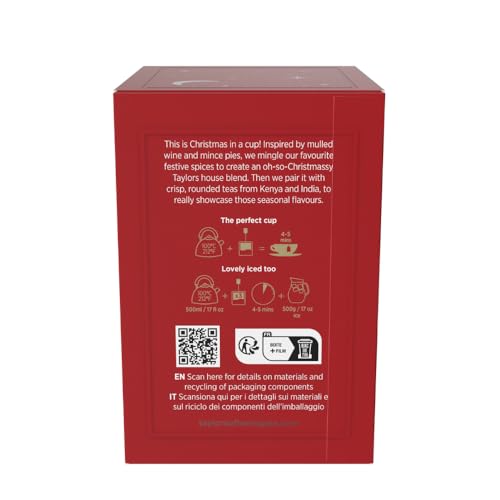 Image of Taylors of Harrogate Spiced Christmas, Holiday Black Tea, Individually Wrapped Bags, 20 Count (Pack of 6), Deep, Festive and Spiced, Caffeinated, Enjoy Hot or Iced, 120 Teabags