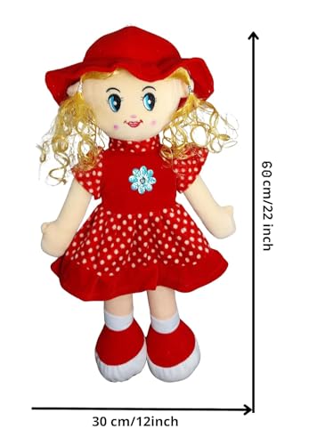 Image of Soft Plush Doll Toy with Teddy Bear Gift Toy and Pillow for Kids, Girls and Adults Cute Stuffed Plush Red Doll (45 cm)