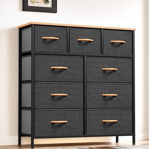 YITAHOME Comoda 9 Cajones,Cajonera de Tela,Sinfonier,Robusta Estructura metálica,para Dormitorio, Salón, Pasillo,Gris Claro