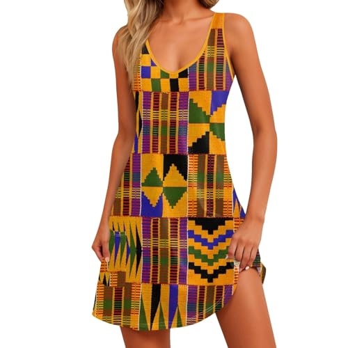 Robe d'été femme sans manches style boho imprimé ethnique chic
