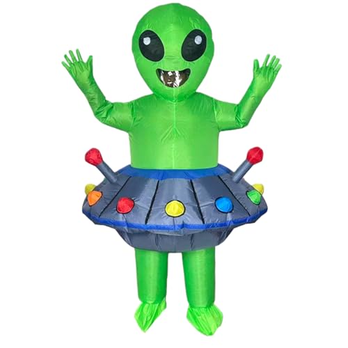 Yolata Inflatable Alien Costume Space Themed Funny Blow Up Spaceship Halloween Party Suit (Green, One Size)