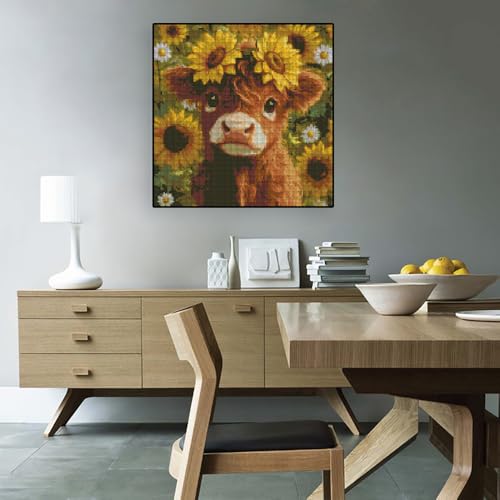 Image of Cow Flowers Stamped Cross Stitch Kits - Needlepoint Counted Cross Stitch Kits for Beginners Adults Daisy Sunflower Pattern Crossstitching Dimensions Embroidery Kits Arts and Crafts