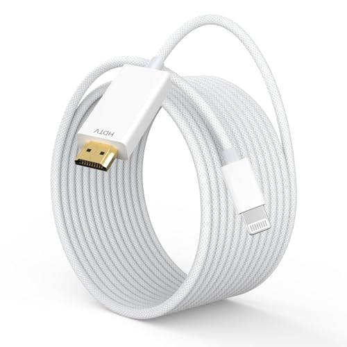 Kassdin Lightning to HDMI Cable Adapter 1080P HD Digital AV Sync Screen, 6.6FT Woven Cord for TV Monitor Projector, No Need Power Supply Plug & Play