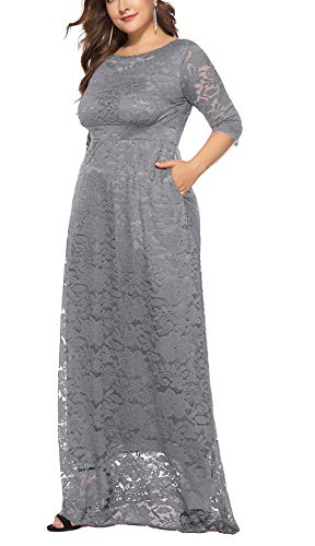 Image of Eternatastic Women's Floral Lace 2 /3 Sleeves Maxi Dress Plus Size Evening Party Dresses