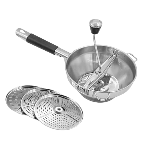 Passiermühle Edelstahl, Zerkleinerer mit 3 Wechselbaren Frässcheiben, Kartoffelstampfer,...