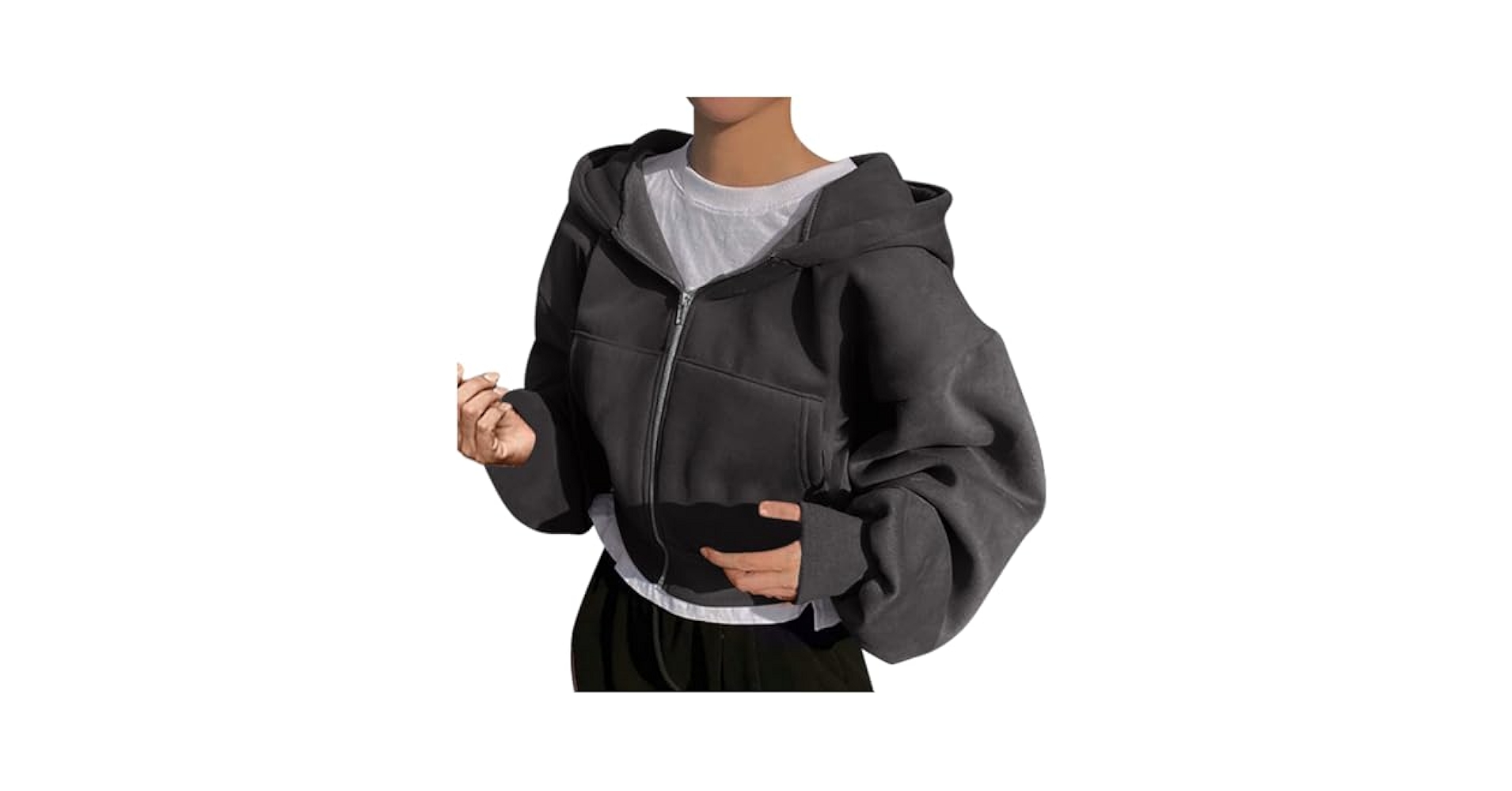 【最終値下げ】S zipup hoodie cropped　パーカー HGps8w Women's Oversized Casual Cropped Zip Up Hoodie