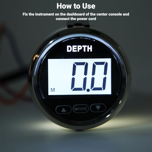 Image of Digital Boat Depth Finder, 52mm /2in Marine Depth Gauge, Depth Sounder Dash Depth Finder Transducer with White Backlight for Yachts Boats Marine