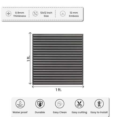 Image of PVC Self-Adhesive Wall Panels for Home Interior Decor | Set of 10 Panels | Total Coverage 10 Sq. Ft. (Metallic Grey)