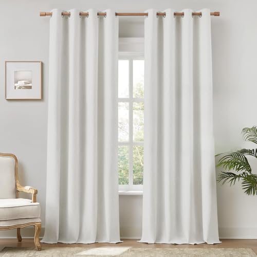 Image of HOMEIDEAS 100% Blackout Ivory Cream Linen Curtains 52W x 63L 2 Panels