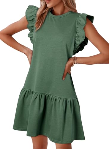 Image of Acelitt Womens Casual Summer Crewneck Babydoll Flowy Tiered Mini Dress, S-XXL