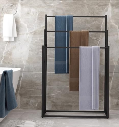 Toallero para baño independiente negro de tres barras para colgar ropa de cama 6