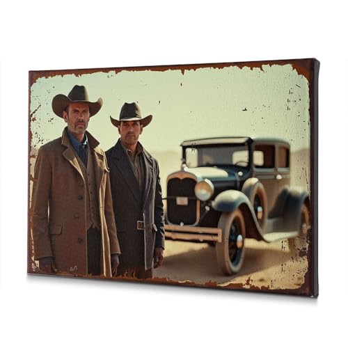 Tableau salon vintage avec deux cowboys et kit suspension inclus