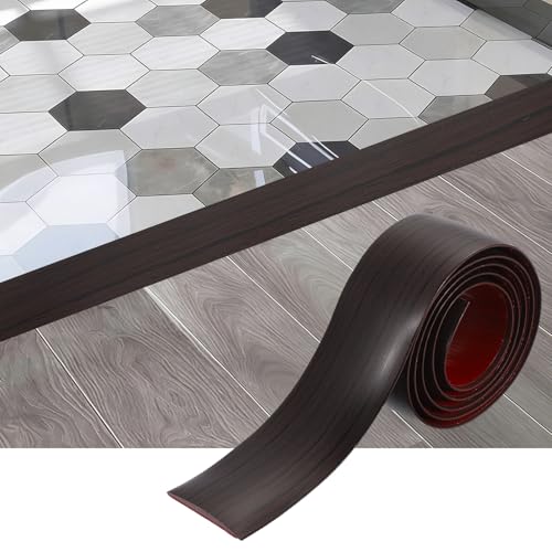 sourcing map Tira de transición de suelo, 6.5 pies x 1.57 x 0.15 pulgadas, tiras autoadhesivas para cubierta de suelo, borde laminado con grano de madera para transición de alfombras, color nogal