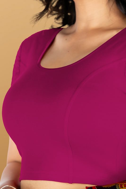 Image of Abhi Cotton Readymade Saree Blouse for Women- Half Net Sleeves, Round Neck, Regular-fit, Stretchable, Pull-on Style Blouse