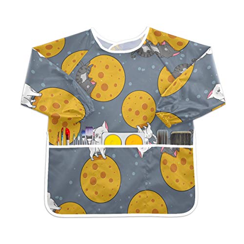 猫の惑星スペース子猫幼児の子供のエプロン防水絵画アーティストのよだれかけのスモック、年齢1-6のための子供の芸術のスモック