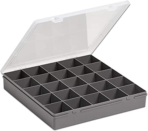 Wham 2 x 10.01 29cm 25 Division Square Plastic Organiser Storage Case Box, Upcycled Grey/Clear