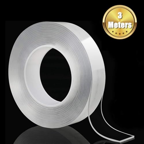 Image of SKYTONE Traceless Washable Adhesive Tape, Reusable Clear Double Sided Anti-Slip Nano Gel Pads, Removable Sticky Strips Grip for Paste Photos and Posters, Fix Carpet Mats, Paste Items (3M) (TRANSPARENT)