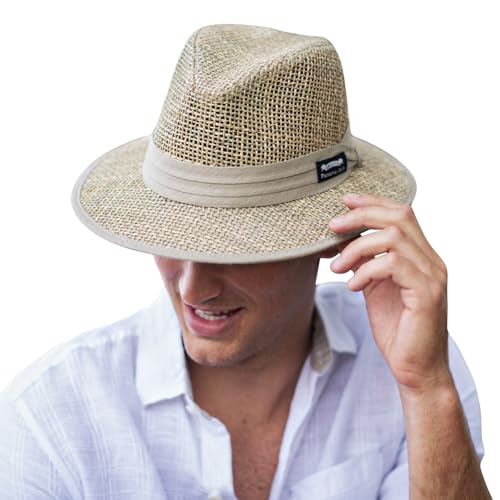Panama Jack Mens Straw Safari Hat - Handwoven Seagrass UPF 50+ Sun Protection X Large Natural