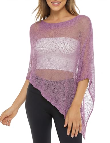 LOMON Sheer Ponchos for Women Crochet Coverups for Women Trendy Shrugs Fashion Womens Summer Tops 2026 Purple