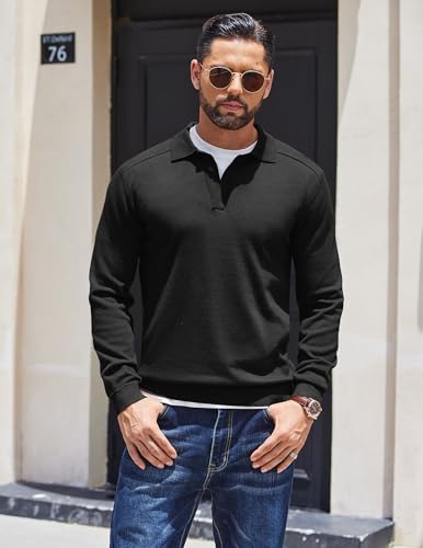 COOFANDY Mens Knit Polo Sweater Long Sleeve Polo Collared Sweaters Hidden Button Casual Pullover Sweater4