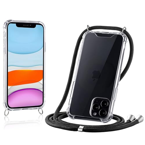 JProtect für iPhone 11 Pro Hülle mit Band Handyhülle zum Umhängen mit Band in Schwarz Handykette iPhone 11 Pro Kordel Hülle mit Kette/Schnur Schützendes Case