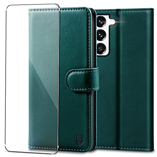 Coque Samsung S23 5G en cuir PU vert avec un verre trempé inclus