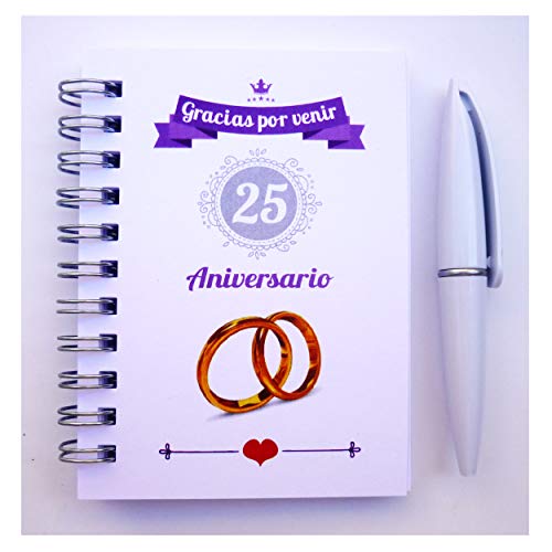 Regalos y Recuerdos Bodas de Plata Para Invitados - PACK 15 Libretas con Mini Bolígrafo - Detalles, Obsequios para Aniversarios, Fiestas