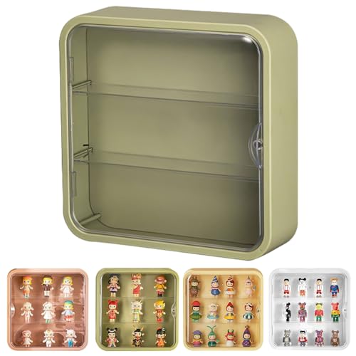 コレクションケース 壁掛け フィギュアケース 収納ケース・ボックス ディスプレイケース 展示ボックス 卓上 防塵 3段 9cm以内のフィギュア収納可能 ディスプレイケース 模型 人形ケース (グリーン)