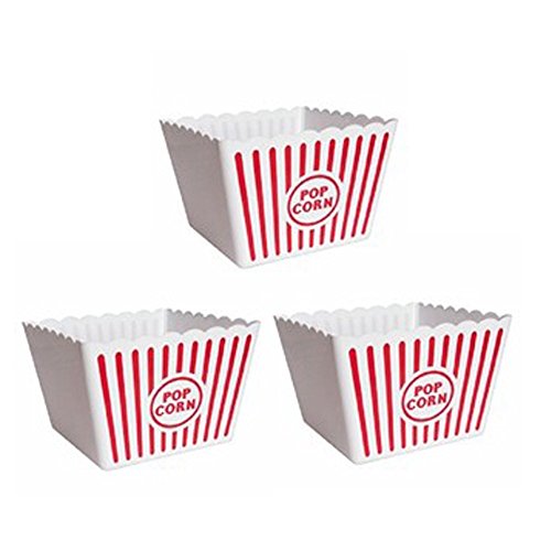 Contenants de pop-corn rouge et blanc grand format carré 2 pack