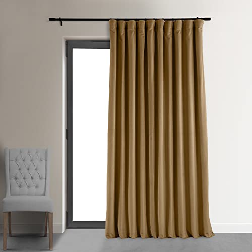 HPD Half Price Drapes Extra Wide Signature Blackout Velvet Curtains 84 Inch Long 1 Panel, 4-Pass Hotel Blackout Lined Window Curtains Thermal Blackout Curtains for Bedroom 100W x 84L, Amber Gold