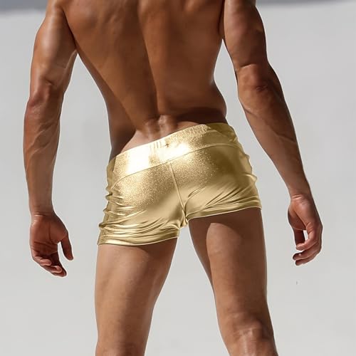 Sexy Beach Shorts for Men Liquid Metallic Underwear Box Briefs Shiny Hot Pants Pouch Trunks Beachwear Swimwear2