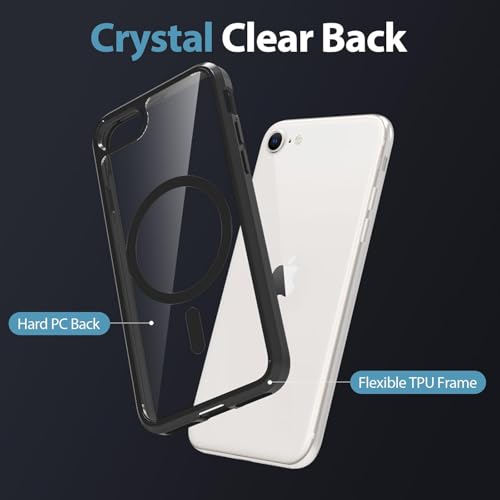 Image of NISHTECH for iPhone 7 Plus, iPhone 8 Plus Case: Clear Magnetic Slim Fit Case Compatible with Magsafe Rugged Protective Transparent Cover (Black Magnetic)