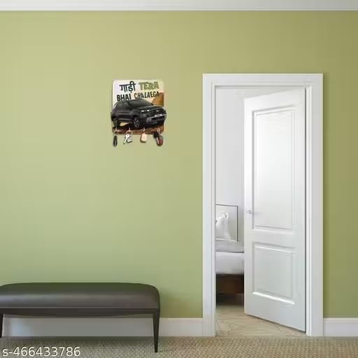Image of Vintage Collection Wooden Key Holder for Wall, Wall Mounted Key Stand with Hooks, Hanging Rack for Living Room, Office and Door (Gadi Tera Bhai Chalayega Keyholder)