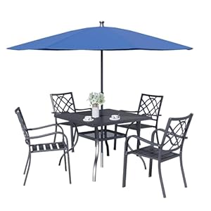 SUNCROWN 37" Black Patio Outdoor Dining Table Metal Steel Slat Square Bistro Table for Porch Deck Garden Backyard Poolside, 1.57" Umbrella Hole SUNCROWN 37 Black Patio Outdoor Dining Table Metal Steel Slat Square Bistro Table for Porch Deck Garden Backyard Poolside 157 Umbrella Hole