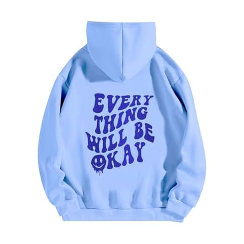 SOLY HUX Women's Oversized Sweatshirt Graphic Hoodies Casual Long Sleeve Loose Pullover Tops with Kangaroo Pocket Light Blue Small Cover