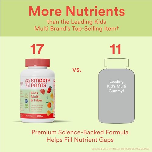 SmartyPants Kids Multivitamin Gummies and Fiber Supplement: Vitamin D3, C, Vitamin B12, B6, A, Zinc, Biotin, Inositol, Fiber Gummies, Three Fruit Flavors, 120 Count (30 Day Supply) - Image 5