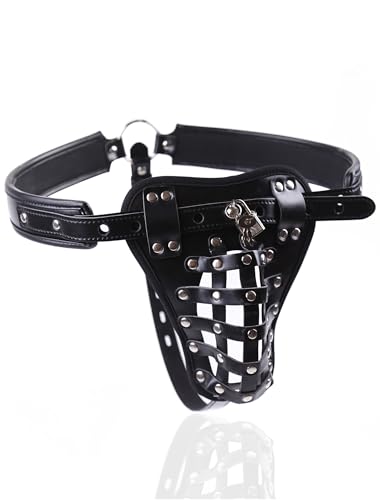 Men'sr Jockstrap PU Leathe Underwear Harness Adjustable Belt Black